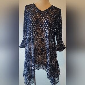 Dor Dor Couture blue white see thru top